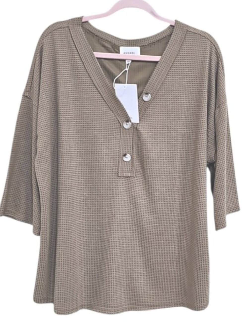 Andree By Unit Womens Tan Waffle Knit Top Size XL Relaxed Fit